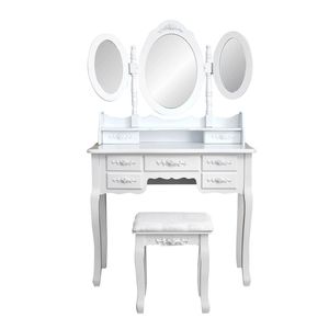 Modern White RT <b>Dressing</b> Table with 3 Foldable Mirrors and 7 Drawers LED Features MDF Wood Material for Home or Hotel Use - Product Image 3