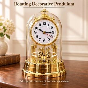 Reloj de Escritorio Tradicional de Latón con Cúpula de Cristal, Movimiento Mecánico Silencioso sin Tictac, Acabado Dorado, Diseño Circular - Product Image 6