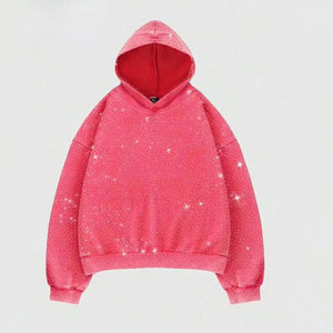 Sweat-shirt rose surdimensionné à capuche, manches régulières, tricoté, streetwear pour homme, respirant, polyester/coton, style hiver - Product Image 1