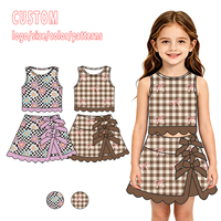Set Pakaian Anak Perempuan YuTeng Custom Summer Sleeveless Tank Bows Breathable Soft Brown Plaid 2 Pcs Outfit Stylish