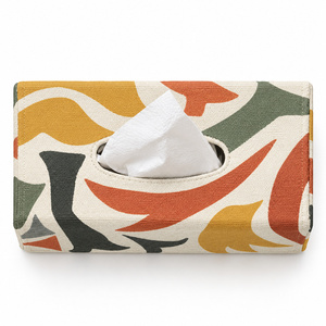 Boîte à mouchoirs en jute écologique artisanale personnalisable, motif abstrait olive contemporain, porte-mouchoirs rectangulaire pour la vente en gros - Product Image 4
