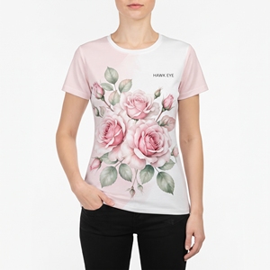 T-shirt à fleurs colorées pour femmes, manches courtes, col rond, coupe régulière, jersey imprimé, haut décontracté à la mode, vêtements décontractés respirants - Product Image 1