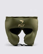 Casque de boxe professionnel personnalisable en cuir véritable olive et or, protection intégrale du visage, à lacets - Product Image 1