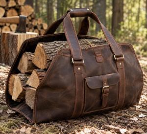 Sac de transport pour bois de chauffage en cuir véritable durable, robuste et portable, sac de rangement pour bûches de cheminée LLR-0167 - Product Image 3