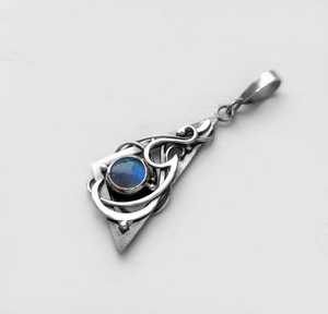 Wire Wrapped Sterling Silver Moonstone Pendant Bezel Setting Triangle Geometric Vintage Engagement Jewelry Witchcraft Elf Gift - Product Image 2