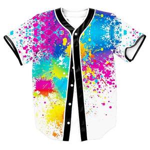 T-shirt de baseball décontracté surdimensionné pour homme, style urbain, imprimé 3D effet éclaboussures d'encre, respirant, à manches courtes - Product Image 2