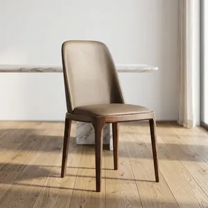 Chaise de restaurant moderne rembourrée avec dossier haut, structure en bois et assise rembourrée marron pour café et mobilier de maison - Product Image 4