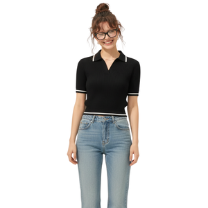 T-shirt côtelé à manches longues pour femme, en jersey, avec bordure contrastante, doux et extensible, personnalisable, vente en gros, éco-responsable - Product Image 1