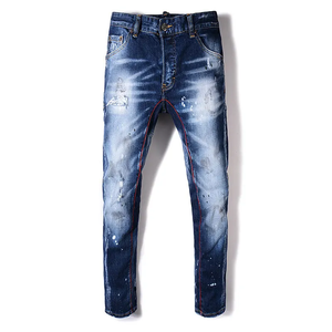 Pantalones Vaqueros de Mezclilla para Hombre, Personalizados, 100% Algodón, Desgastados, Ajustados, Casuales, Estilo Urbano - Product Image 3