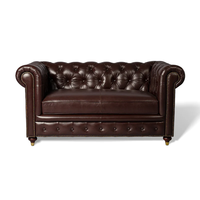 Canapé Chesterfield en cuir véritable deux places rectangulaire marron moderne fait main de luxe écologique design diamant pour extérieur