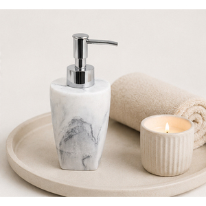 Luxury Natural White Marble Soap Dispenser with Chrome <b>Pump</b> Liquid Lotion Bottle for 5-Star Hotel & Modern Bathroom Decor - Product Image 4