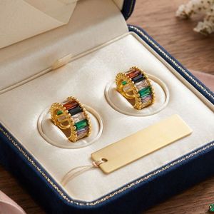 Pendientes de clip de latón chapado en oro al por mayor con piedras arcoíris, sin perforación, para mujer - Product Image 2