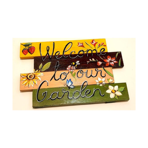 Letrero de Jardín de Madera Pintado a Mano Personalizado, Placa de Bienvenida para Exteriores, Letrero Rústico de Madera con Flores para Jardín, Placa Decorativa Colgante para Césped - Product Image 1