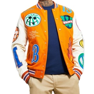 2022 Best Sale Genuine Leather Varsity Jackets Winter Sheep <b>Fur</b> Embroidered Jacket Chenille Patches Best Price Varsity Clothing - Product Image 4