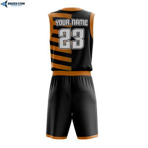 Custom Basketball Jersey Set Black Blue Striped V-Neck Sleeveless Sublimated Print Mesh Breathable Moisture Wicking Elastic - Product Image 6