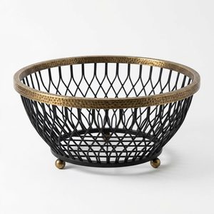 Panier Heera en fil de fer fait main, motif losanges, 32 cm, noir et laiton antique, décoration intérieure pour garage et rangement de pots - Product Image 6