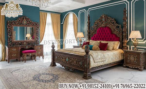Grand Palace Style Bedroom Suite with <b>Gold</b> Finish Carving Princess Bedroom Set with <b>Side</b> <b>Table</b> Imperial Style Wooden Bed USA - Product Image 6
