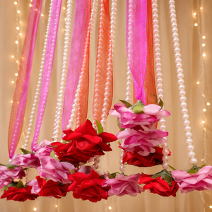 Guirnalda colgante de rosas artificiales románticas y modernas con perlas, decoración floral rosa y roja para pared, decoración interior. - Product Image 4