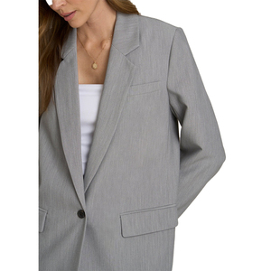 Classic Unisex Long Relaxed Fit Velour Solid Woven Blazer Single Button Anti-Wrinkle <b>Office</b> Formal Wear Women Business Style - Product Image 5