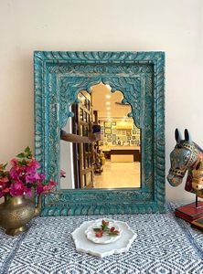 Hand Carved Vintage Wooden Wall <b>Mirror</b> Decorative Rustic Rectangular Accent <b>Mirror</b> for Home Decor - Product Image 2