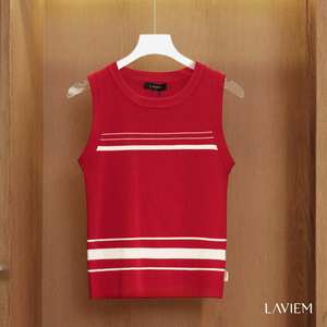 Ensemble de cardigan en tricot rouge pour femmes, tenue en deux pièces, débardeur sans manches et cardigan, style coréen chic, tricot chic - Product Image 5