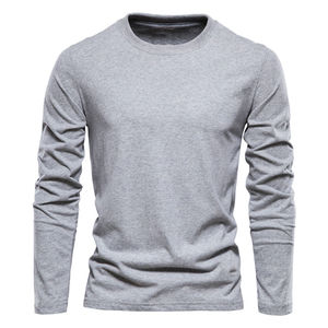 Men's <b>Long</b> Sleeve O-Neck <b>T</b>-<b>Shirt</b> Slim <b>Fit</b> Solid Color Casual Knitted Cotton Gray - Product Image 6