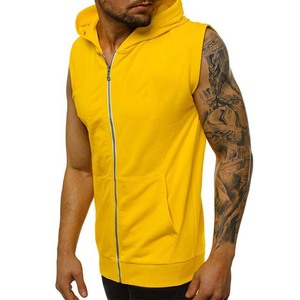Sudadera con Capucha y Cremallera sin Mangas para Hombre, de Algodón Amarillo, Estilo Casual, Corte Regular, para Otoño - Product Image 5