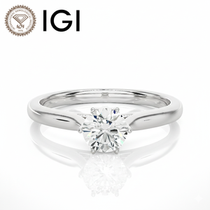 Bague solitaire pour femme en or blanc 9K certifiée IGI, diamant de laboratoire taille brillant rond VVS1 couleur F 1-5 carats, sertie à griffes - Product Image 1
