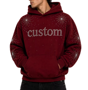Sweats à capuche personnalisés Streetwear à motif étoile scintillante pour unisexe, coupe oversize, pull à capuche ample, avec strass thermocollants, 100% coton vierge, fournisseur - Product Image 2