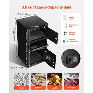 Cassaforte Digitale da 3,6 Piedi Cubi con Tastiera, 3 Livelli e Ampio Scomparto Frontale - Serrature Robuste per Mobili - Product Image 1