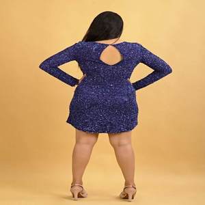 Womens <b>Sequin</b> Bodycon | Mini Dress Long Sleeve | Keyhole Neck Back Cut Out | Party Cocktail | Clubwear Sparkly | Night Outfit - Product Image 3