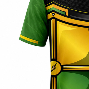 เสื้อฟุตบอลคอวีสำหรับผู้ชาย สีเขียว ดำ เหลือง พิมพ์ลายโล่ แขนสั้น ผ้าโพลีเอสเตอร์ ระบายเหงื่อได้ดี ชุดกีฬา - Product Image 6