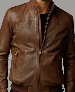 Men's Autumn Warmth <b>Waterproof</b> Breathable Shearling Sheep Skin Leather <b>Jacket</b> Soft Inner Lining Zipper Closure Vintage Pockets - Product Image 2