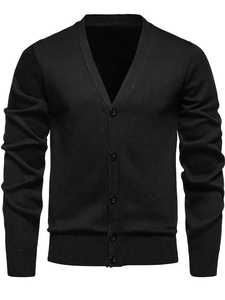 เสื้อคาร์ดิแกนถักทรงเข้ารูป คอวี สำหรับผู้ชาย แต่งกระดุม สไตล์ลำลอง ใส่ทำงานได้ ขายส่ง เสื้อไหมพรมถัก OEM - Product Image 3