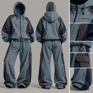 Conjunto Deportivo para Mujer en Gris Marino, Chaqueta con Capucha y Cierre, Pantalones Cargo de Pierna Ancha, Ropa Deportiva Urbana, Prendas Personalizadas - Product Image 3
