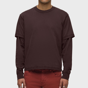 T-shirt thermique en tricot épais à double couche pour homme, de style vintage, de haute qualité, à manches longues, 240g, marron, T-shirt à double couche pour homme - Product Image 1