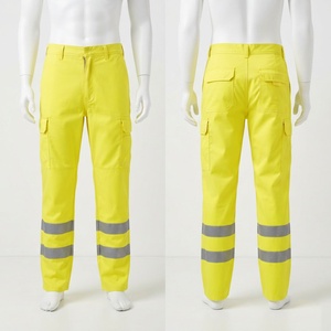 260 GSM Corduroy <b>Waterproof</b> Breathable Eco-Friendly Acid Wash Work <b>Pant</b> Yellow High Visibility <b>Cargo</b> Trousers Reflective Tape - Product Image 1