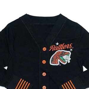 Florida A&M Rattlers Black FAMU V-Neck Cardigan With Embroidered Logo And Orange Buttons Full Sleeve Casual Wear - Product Image 3