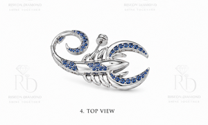 Broche de luxe en argent sterling 925 motif hippocampe et diamant, avec accent bleu roi, épingle de revers marine, bijou de mode raffiné et formel - Product Image 4