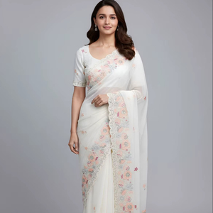 Saris Palan en Soie Douce et Crépue, Broderie Multiple Intégrale, Motifs Buti et Bordure de Designer, 5,60 m – Vente Directe Fabricant - Product Image 1