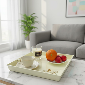 Plateau de service minimaliste en laque blanche - Plateau décoratif artisanal d'art oriental pour ottoman et table d'appoint - Product Image 3