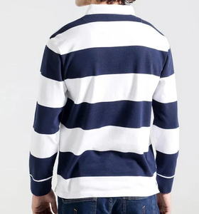 เสื้อโปโลแขนยาวลายทางถักสำหรับผู้ชาย สวมใส่สบาย สีน้ำเงินแดง ดีไซน์บล็อกสี ทรงปกติ เสื้อผ้าลำลองแนวสตรีท - Product Image 5
