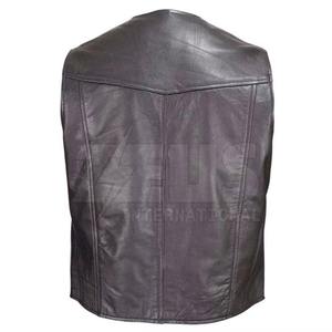 Chaleco Personalizado de Cuero Genuino para Hombre, Estilo Motociclista, Cuello en V, Lavado, Casual, Impermeable, OEM, ODM, Venta al Por Mayor - Product Image 2