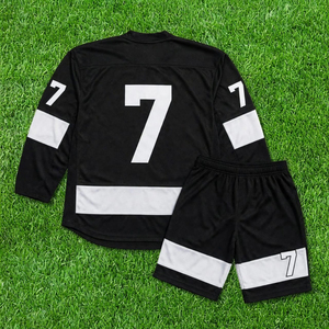 Conjunto de Jersey de Hockey sobre Hielo Negro para Hombre, Número 7, Manga Larga, Cuello Redondo, Uniforme con Pantalones Cortos - Product Image 4