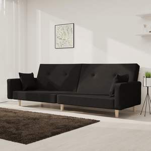 Canapé-lit 2 places en tissu noir 100% polyester, bois et plastique, taille pour une assise confortable - Product Image 1