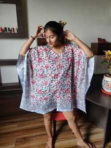 Venta al por mayor de caftanes árabes surtidos con estampado de bloques, estilo Kantha, para playa, hasta la rodilla, de algodón natural suave y ligero para mujer. - Product Image 2