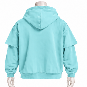 Sweat à capuche Aqua double couche, coupe oversize, manches superposées, pull décontracté à épaules tombantes, style streetwear vintage - Product Image 2
