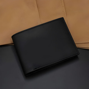 Wholesale Matte <b>Black</b> Leather <b>Men</b> <b>Wallet</b> Coin Pouch Flap Internal Flip Mesh ID Window Flat Card Slot Neat Border Business Supply - Product Image 1