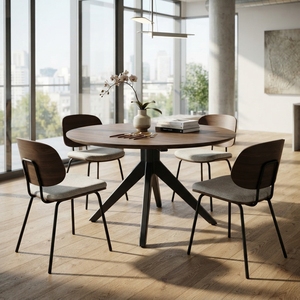 Mesa de centro redonda de madera premium, minimalista, de madera maciza de teca, mesa de té circular para sala de estar, mesa baja con estructura central para espacios y unidades. - Product Image 2