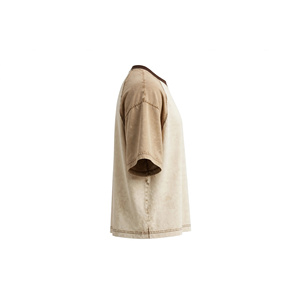 T-shirt Homme Grande Taille à Manches Raglan Oversize, Col Rond Contrastant avec Blocs de Couleurs Beige, 100% Coton, Style Streetwear Décontracté - Product Image 5